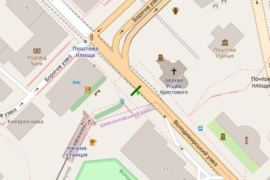 Схема рекламной плоскости по адресу Петра Сагайдачного вул., 11 зуп. «Поштова площа»