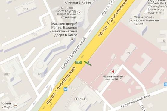 Схема рекламной плоскости по адресу Голосіївський просп., 59: поліклініка №10 (в напр. Голосіївської пл. )