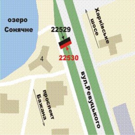 Схема рекламної площини за адресою Ревуцького вул., : розподільник навпроти буд. №4 (в напр. Солнечного озера)