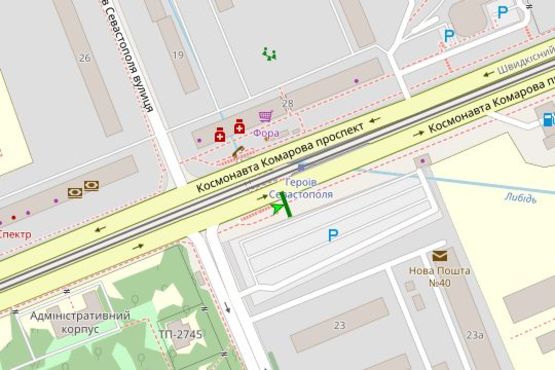 Схема рекламной плоскости по адресу Космонавта Комарова просп., 28, навпроти