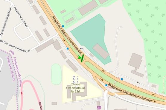 Схема рекламної площини за адресою Академіка Заболотного вул., 142, на розподілювачі (в направл.Столичного шосе)