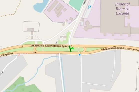 Схема рекламной плоскости по адресу Академіка Заболотного вул., 35 - шлях Пирогівський вул. (Червонопрапорна вул.), 158/1, на розподілювачі (в направл. Одесской пл.)
