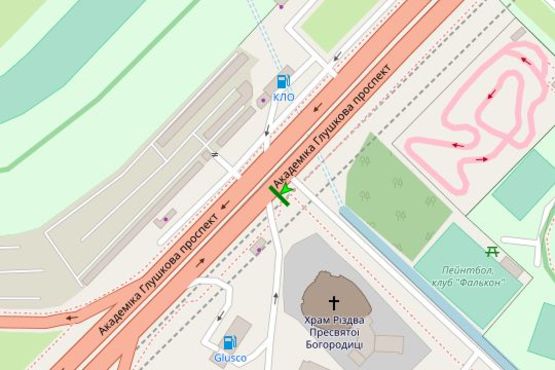 Схема рекламної площини за адресою Академіка Глушкова просп., 10, навпроти (в направл. Одесской пл.)