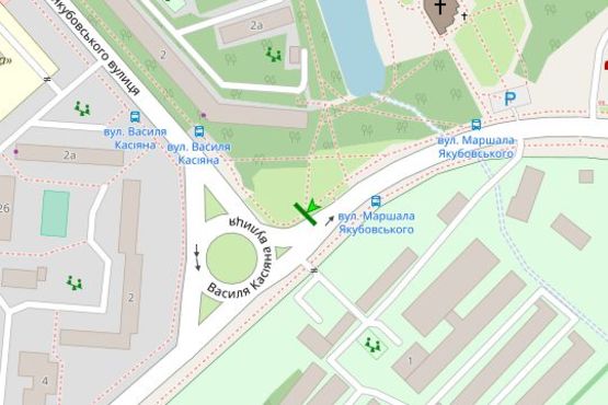 Схема рекламної площини за адресою Василя Касіяна вул. - Маршала Якубовського вул., 2 (в направл. Якубовського)