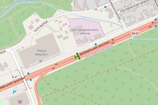 Схема рекламної площини за адресою Броварський просп., на розподілювачі №2 (в напрямку Броварів)