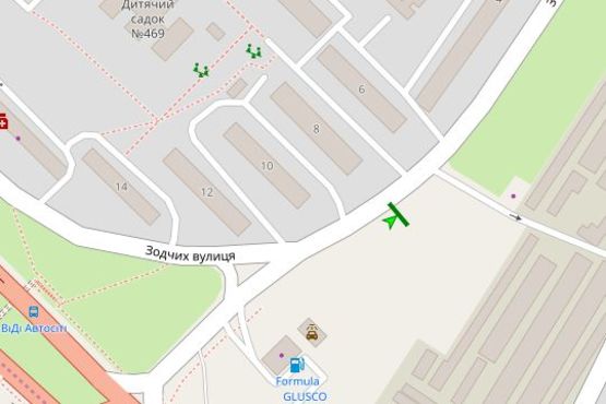 Схема рекламной плоскости по адресу Зодчих вул., 8, навпроти