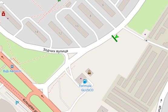 Схема рекламной плоскости по адресу Зодчих вул., 8, навпроти