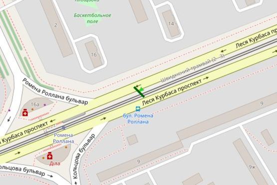 Схема рекламної площини за адресою Леся Курбаса просп., 16 на розподілювачі
