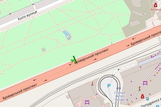 Схема рекламной плоскости по адресу Броварський просп., 200 метрів від ст.м. Лісова