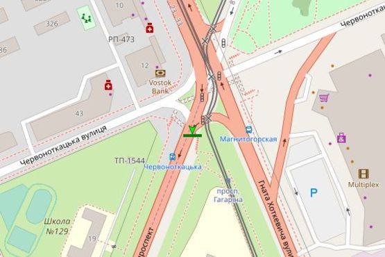 Схема рекламної площини за адресою Юрія Гагаріна просп. - Красноводський пров. (в направлении Ленинградской пл.)