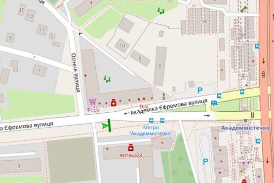 Схема рекламной плоскости по адресу Академіка Єфремова вул. (Командарма Уборевича вул.), №3