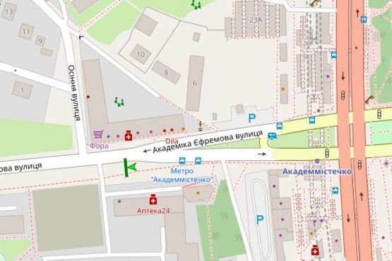 Схема рекламної площини за адресою Академіка Єфремова вул. (Командарма Уборевича вул.), №3