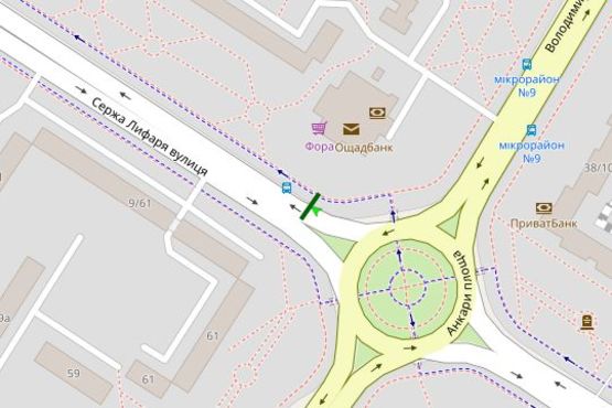 Схема рекламной плоскости по адресу Олександра Сабурова вул., 9/61 напроти