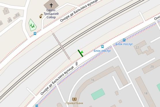 Схема рекламной плоскости по адресу Оноре де Бальзака вул., 16 напроти