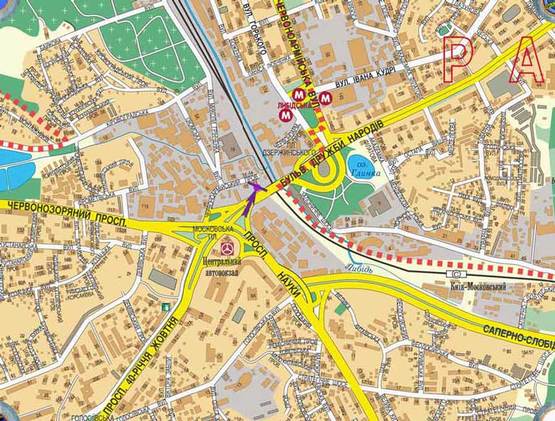 Схема рекламной плоскости по адресу бул. Дружбы Народов, Центральный Автовокзал, направление на Лыбедскую пл.