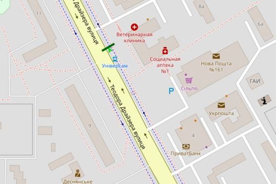 Схема рекламної площини за адресою Драйзера Теодора вул., 8