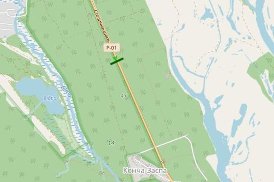 Схема рекламной плоскости по адресу Столичне шосе, 1,2 км до маг "Велика кишеня" (в напрямку Обухова)