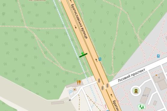 Схема рекламної площини за адресою Братиславська вул., 200 метрів до перехр. з Лісним просп. (в напр. Юності вул.)