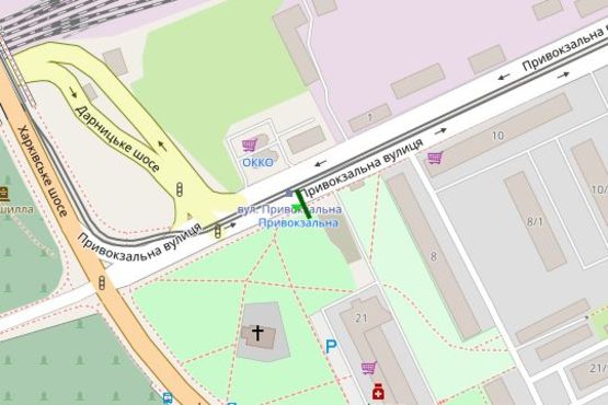 Схема рекламной плоскости по адресу Привокзальна вул., напроти №1А (в направл. Дарницького вокзалу)