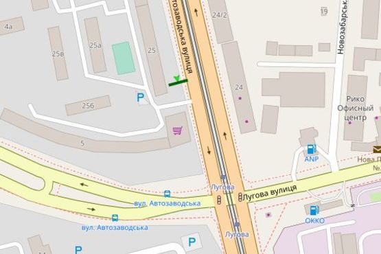 Схема рекламної площини за адресою Автозаводська вул., 25 (в напрямку Луговой вул.)