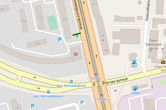 Схема рекламной плоскости по адресу Автозаводська вул., 25 (в напрямку Полярной вул.)