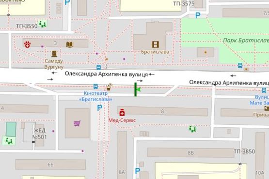 Схема рекламної площини за адресою Архипенка Олександра вул. (Мате Залки вул.), 8 (в напрямку в Йорданськой вул.)