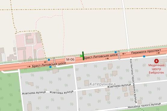 Схема рекламной плоскости по адресу Брест-Литовське шосе, 17 напроти (в напрямку Киэва)