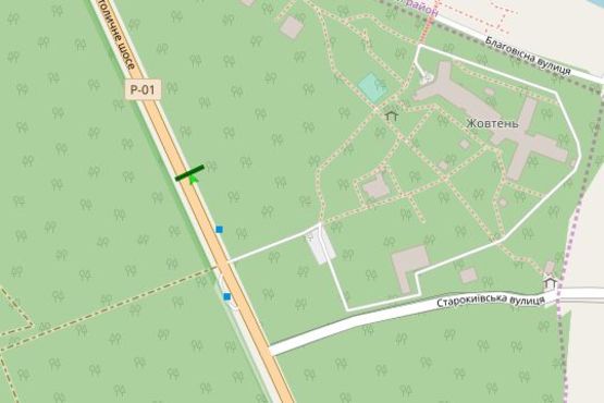 Схема рекламной плоскости по адресу Столичне шосе, 150 метрів від виїзду з саноторія "Жовтень" (в напрямку Києва)