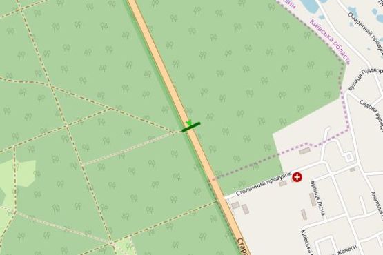 Схема рекламной плоскости по адресу Столичне шосе, (Конча-Заспа) км 29+300 "Козин" (в напрямку Обухова)