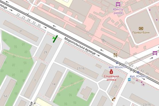 Схема рекламной плоскости по адресу Миропільська вул., 29