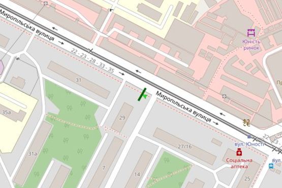 Схема рекламної площини за адресою Миропільська вул., 29