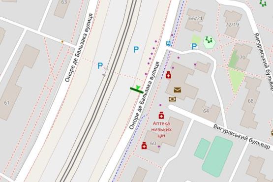 Схема рекламной плоскости по адресу Оноре де Бальзака вул., 62 напроти