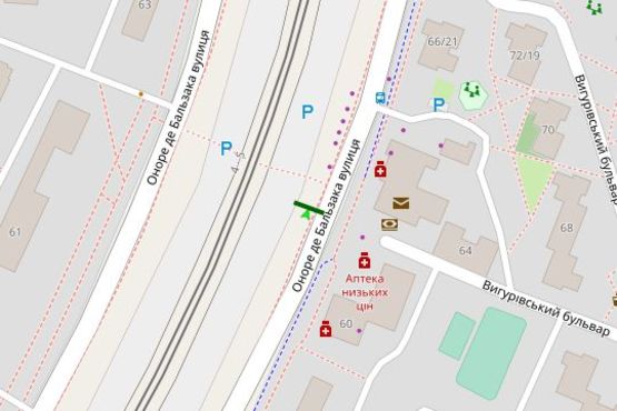 Схема рекламной плоскости по адресу Оноре де Бальзака вул., 62 напроти