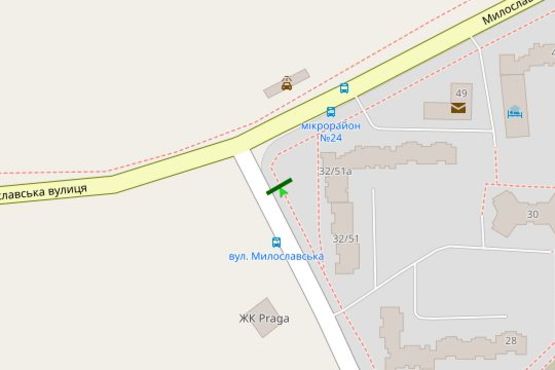 Схема рекламної площини за адресою Милославська вул. - Лісківська вул., 32/51