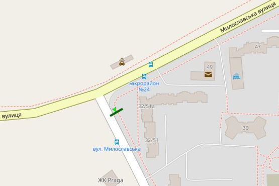 Схема рекламної площини за адресою Милославська вул. - Лісківська вул., 32/51