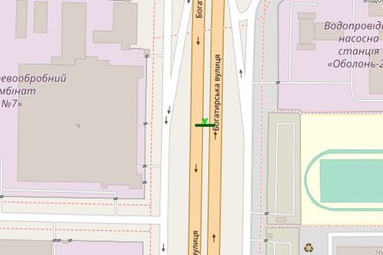 Схема рекламной плоскости по адресу Богатирська вул., 22-А розподілювач  (в напрямку Києва)