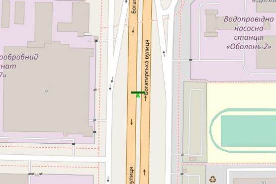 Схема рекламної площини за адресою Богатирська вул., 22-А розподілювач  (в напрямку Вишгорода)