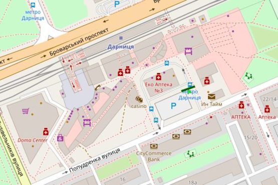 Схема рекламной плоскости по адресу Попудренка вул., ст.М. "Дарниця"