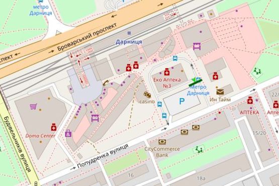 Схема рекламной плоскости по адресу Попудренка вул., ст.М. "Дарниця"