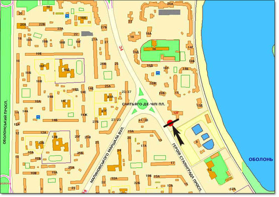 Схема рекламной плоскости по адресу ул.Героев Сталинграда,/ пл.Сантьяго де Чили напр.на Оболонь ( на светофоре)