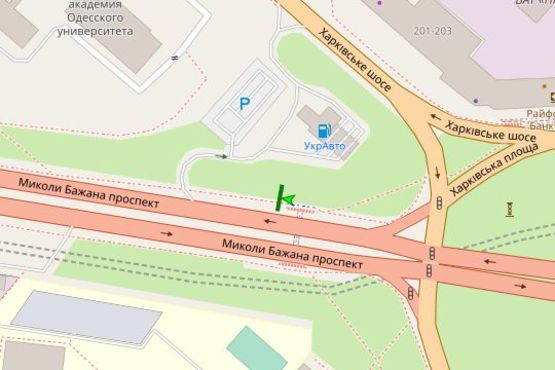 Схема рекламной плоскости по адресу Миколи Бажана просп., 196, навпроти (в напрямку Харьковської пл.)