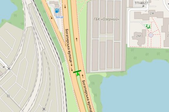 Схема рекламної площини за адресою Богатирська вул., розподілювач - Лугова вул., розподілювач (в направл. Вишгорода)