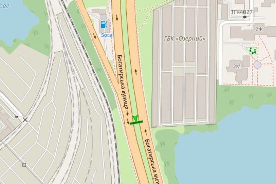 Схема рекламної площини за адресою Богатирська вул., розподілювач - Лугова вул., розподілювач (в направл. ст.метро "Петрівка")