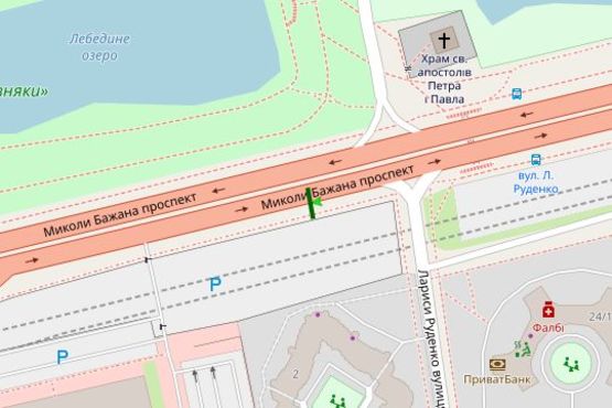 Схема рекламной плоскости по адресу Миколи Бажана просп. - Лариси Руденко вул. (в направл. Южного моста)