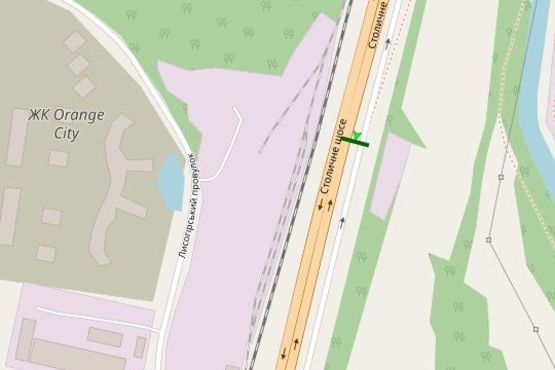 Схема рекламной плоскости по адресу Столичне шосе, 1,5 км до Південого мосту (в напрямку Конча-Заспи)