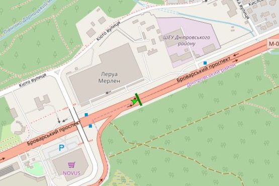 Схема рекламной плоскости по адресу Броварський просп., на розподілювачі №1 (в напрямку Броварів)