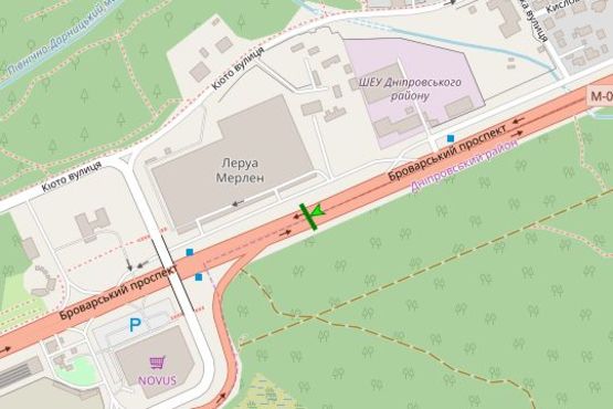 Схема рекламної площини за адресою Броварський просп., на розподілювачі №1 (в напрямку Києва)