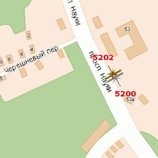 Схема рекламної площини за адресою Науки просп., 53-А (в напр. Столичного шосе)