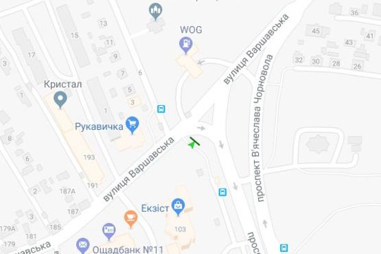 Схема рекламной плоскости по адресу Вячеслава Чорновола просп. - Варшавська вул.