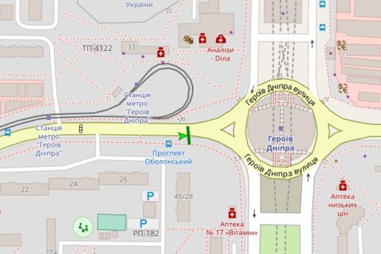 Схема рекламной плоскости по адресу Оболонський просп. - Героїв Дніпра вул., ;ст. метро "Героїв Дніпра"  (в напр. станції метро)